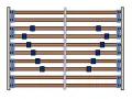 Holzlattenrost mit blauen Schiebern zur individuellen lattenrost einstellen.