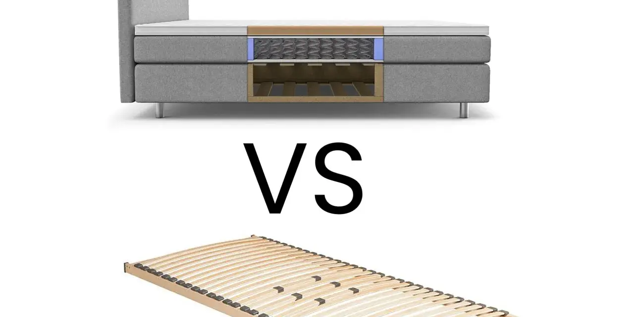 Boxspringbett mit Federkern im Schnitt gegenüber einem Lattenrost. Welches Bett ist das Richtige für Sie?