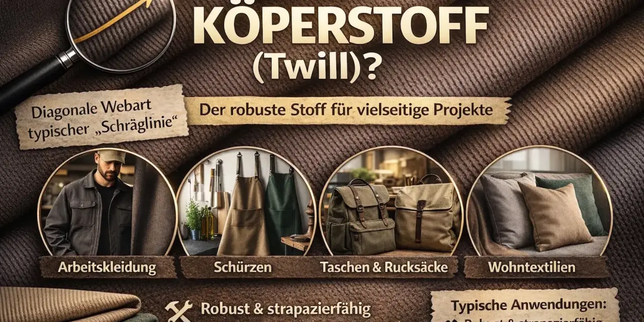 Körperstoff (Twill) mit diagonaler Webart, robust & strapazierfähig. Ideal für Arbeitskleidung, Schürzen, Taschen, Rucksäcke & Wohntextilien.