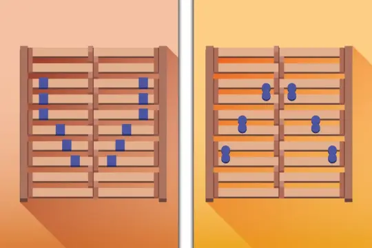 Lattenrost einstellen: zwei Darstellungen von Lattenrosten, eine mit blauen Schiebereglern, die andere mit orangen Bändern, zur Linderung von Lendenwirbel Schmerzen.