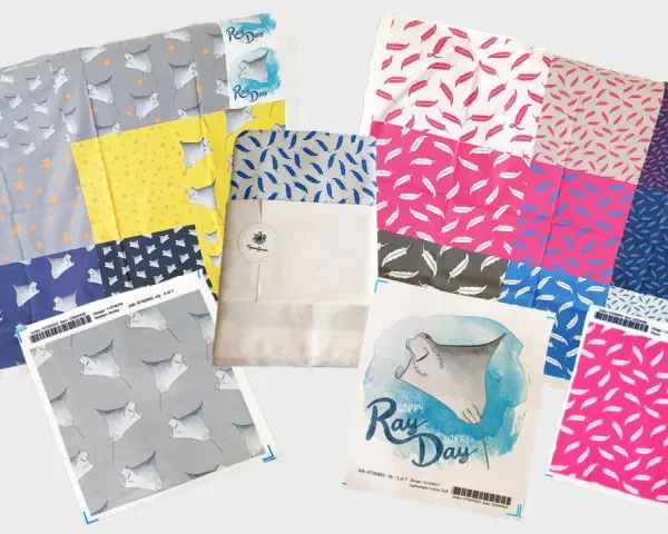 Stoffdesigns mit Rochen und Federn, perfekt zum Erstellen von Stoffen.