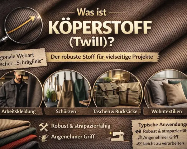Körperstoff (Twill) mit diagonaler Webart, robust & strapazierfähig. Ideal für Arbeitskleidung, Schürzen, Taschen, Rucksäcke & Wohntextilien.