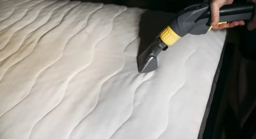 Mit einem Dampfreiniger werden hartnäckige flecken aus matratze entfernen.