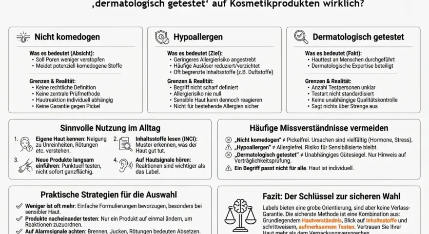 Hypoallergen bedeutet, dass das Risiko allergischer Reaktionen reduziert werden soll. Es ist aber kein Garant für Allergiefreiheit, da sensible Haut trotzdem reagieren kann.