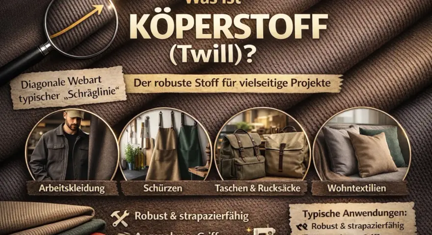 Körperstoff (Twill) mit diagonaler Webart, robust & strapazierfähig. Ideal für Arbeitskleidung, Schürzen, Taschen, Rucksäcke & Wohntextilien.